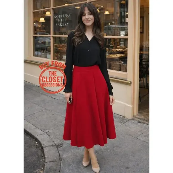 ZARA Blogger Fave Bright Red A-Line High Waist Midi Skirt NWT - Picture 4 of 16